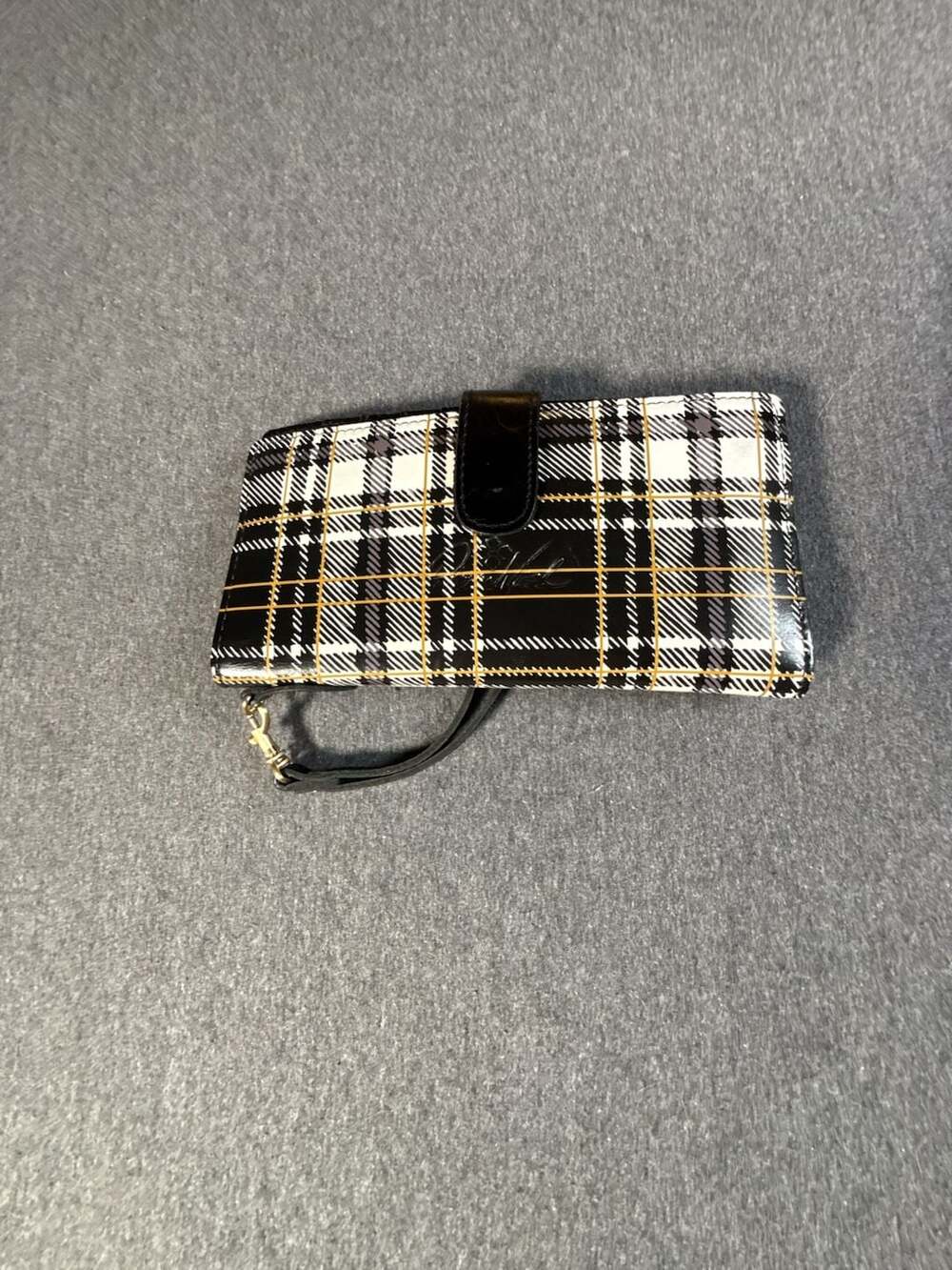 Patricia Nash Linnet Black White Plaid Leather Wristlet Wallet
